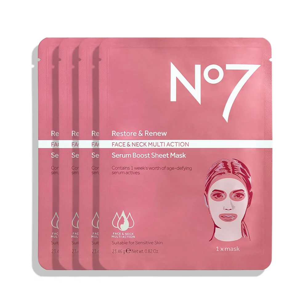 Restore & Renew Multi Action Face & Neck Serum Boost Sheet Mask (4 Pack) Image 1