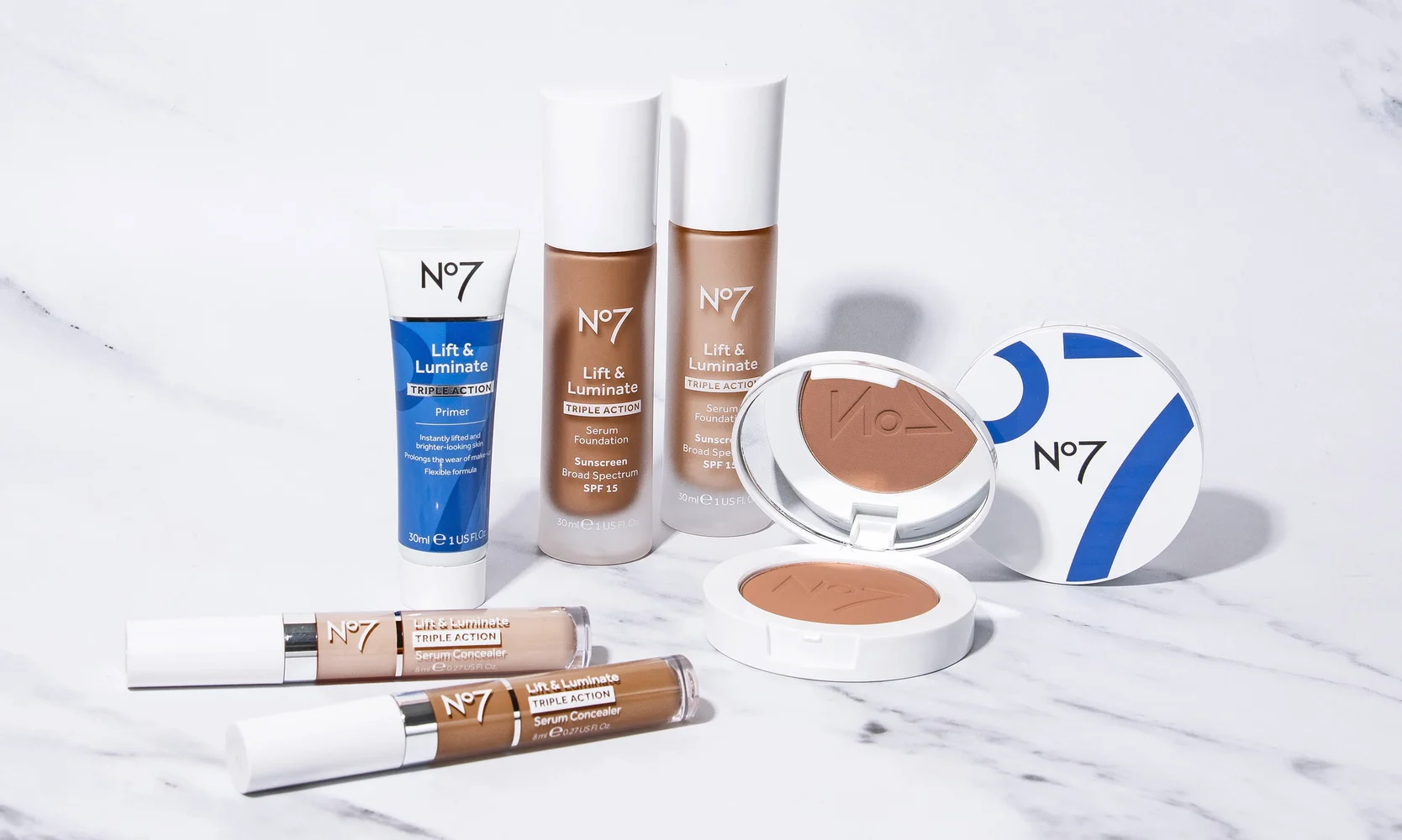 Explore Face products. Includes Foundation, primer, powder, concealer and blush.
